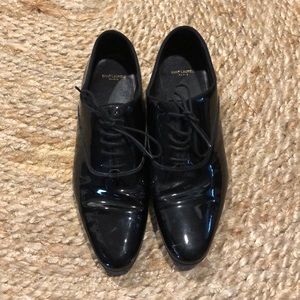 SAINT LAURENT size 38 Wyatt lace up derby shoe / black patent leather